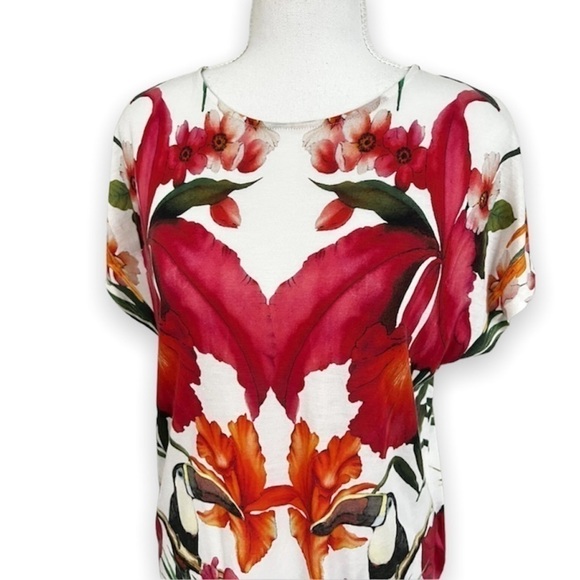 TED Baker London Keyyle Tropical Toucan Lyocell T-shirt Top Women’s Size 1 XS - Picture 5 of 10